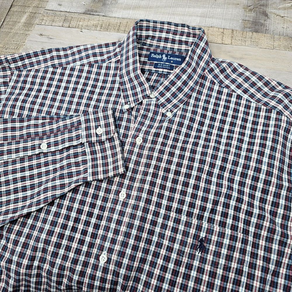 Ralph Lauren The Big Shirt Size Large‎ Men Plaid VTG 90s Oversized 100% Cotton